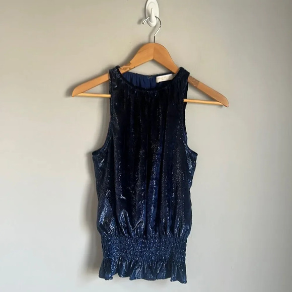 Ramy Brook Blue Shimmer Velvet Blouse - Picture 2 of 9